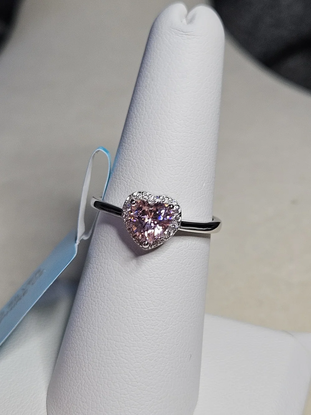 Pink Heart Halo Ring Sterling Silver